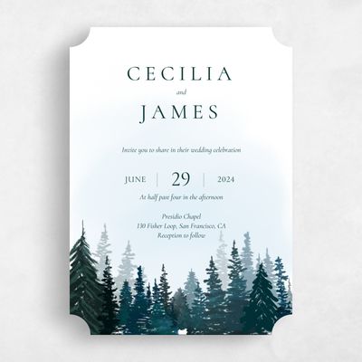 Blue Ticket Wedding Invitation - Bridlewood Portrait