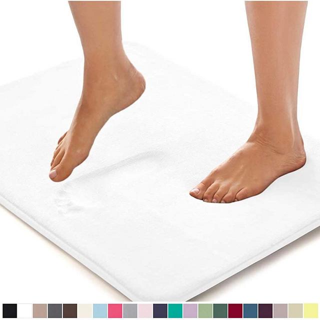 Gorilla Grip Original Thick Memory Foam Bath Rug, 24x17, Cushioned, Soft Floor Mats, Absorbent Premium's Bathroom Mat, Machine Washable, Luxury Plush Comfortable Carpet for Bath Room, Bright White