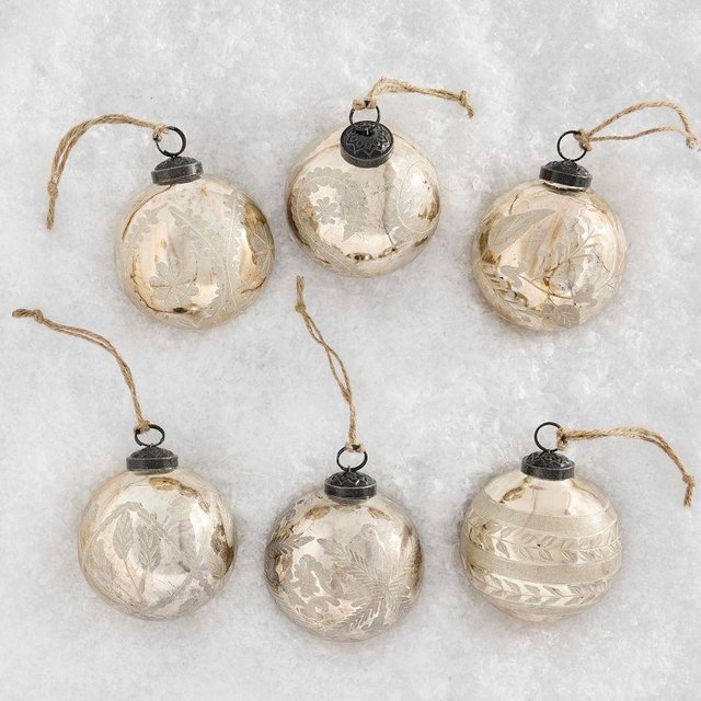 Silver Etched Ornament Box Set of 6