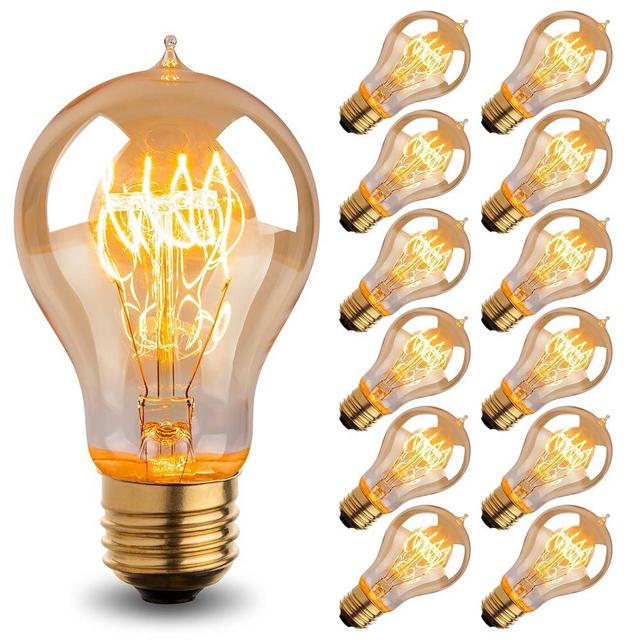 Warm Incandescent Light Bulbs 60 Watt,A19/A60 Vintage Style Edison Bulbs E26,Soft Yellow Light Bulbs,Amber Bulbs,Retro Light Bulb Old Fashioned,Halogen Dimmable Edison Bulb Squirrel Cage 12 Pack
