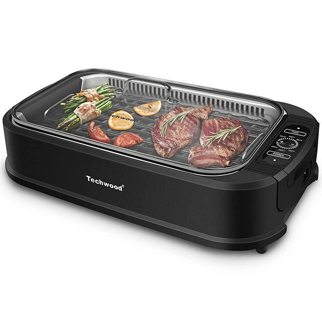 Indoor Grill, Techwood 1500W Smokeless Electric Grill with Non-Stick Grill Plates, Korean Grill with Temperature Control, Tempered Glass Lid, Dishwasher-Safe