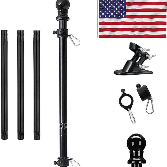 American flag with pole,Flag poles kit for 3 x 5 Flags Holder,Including 100% Polyester Flags, 6 FT stainless steel No Tangle Spinning Pole and 2-Position Flag Pole Bracket（American flag）