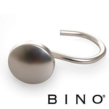 BINO Shower Curtain Hooks - Brushed Nickel, Set of 12 Shower Curtain Rings - Shower Hooks for Curtain Shower Rings