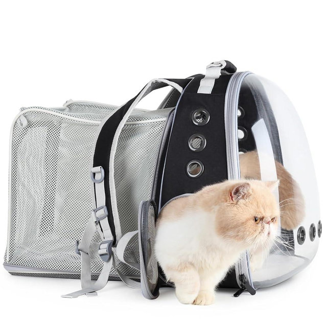 Lollimeow Cat Carrier Backpack, Bubble Expandable Backpack Carrier, Pets and Small Dogs,Airline-Approved, Designed for Travel, Hiking, Walking & Outdoor Use (Square Expandable-Black)