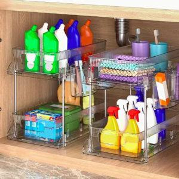 2pcs double layer slide sink storage rack transparent pull - Temu