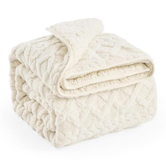 immtree Weighted Blanket for Adults Queen Size 20lbs, Dual Sided Soft Fuzzy Jacquard Sherpa Weighted Blankets for Sleeping, Cozy Fluffy Knitted Heavy Blanket for Couch Bed,Cream White,60 × 80 inches