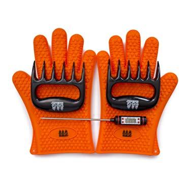 BBQ Gloves, Meat Claws and Digital Instant Read BBQ Thermometer - Heat Resistant/Silicone Gloves - BBQ Grilling Tool Accessories