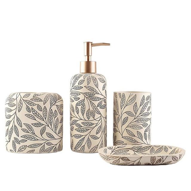 Hymmah Bathroom Accessories Set,Toothbrush Holder,Farmhouse Bathroom Decor,4 Pcs Resin Gift Set Apartment Necessities, Contain Toothbrush Cup,Soap Dispenser,Soap Dish,Tumbler