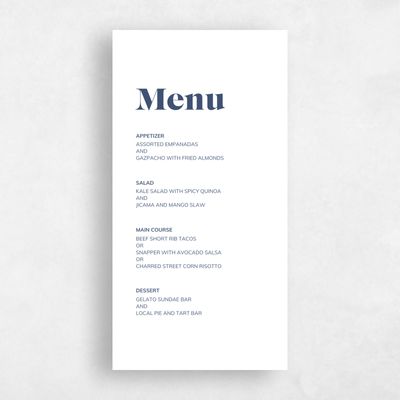 Navy, Blue Wedding Menu - Everett Letterpress