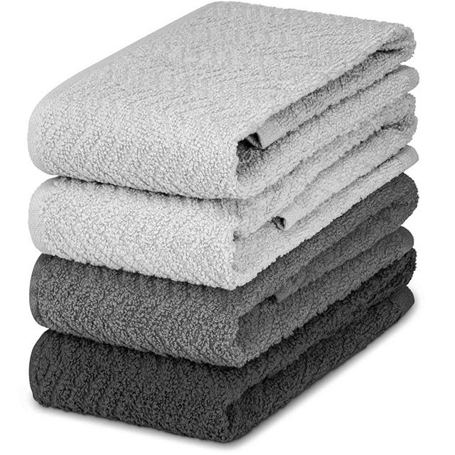 DecorRack 4 Large Kitchen Towels, 100% Cotton, 15 x 25 inches, Absorbent Dish Drying Cloth, Perfect for Kitchen, Solid Color Hand Towels, Gray (4 Pack)