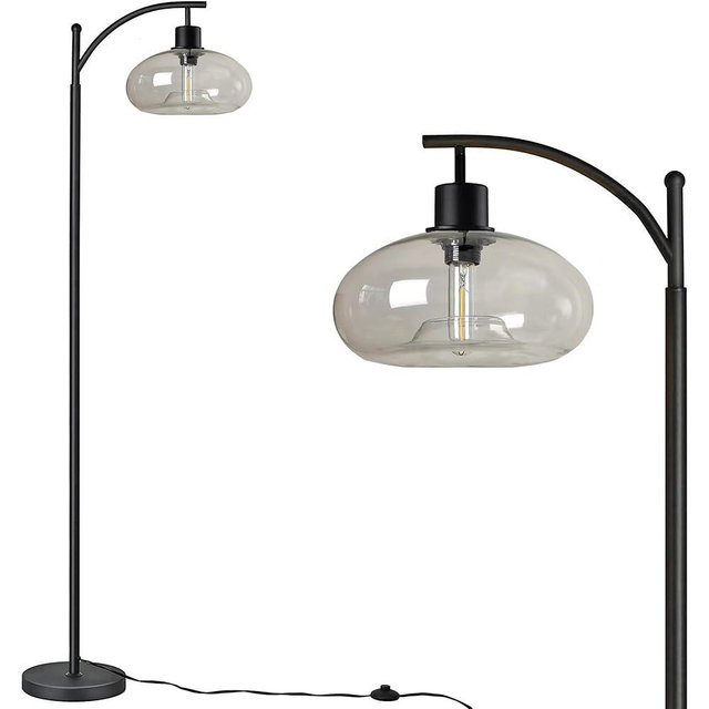 DANGGEOI Industrial Floor Lamp, Modern Standing Light with Handblown Glass Shade, Tall Pole Farmhouse Corner Light for Living Room Bedroom Office, 3color Bulb Included (Transparent)