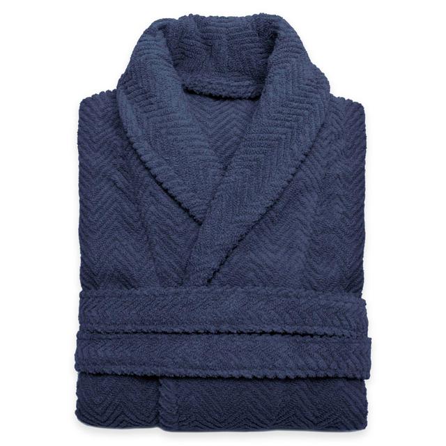 Linum Home Textiles Small/Medium Herringbone Unisex Turkish Cotton Bathrobe in Midnight Blue