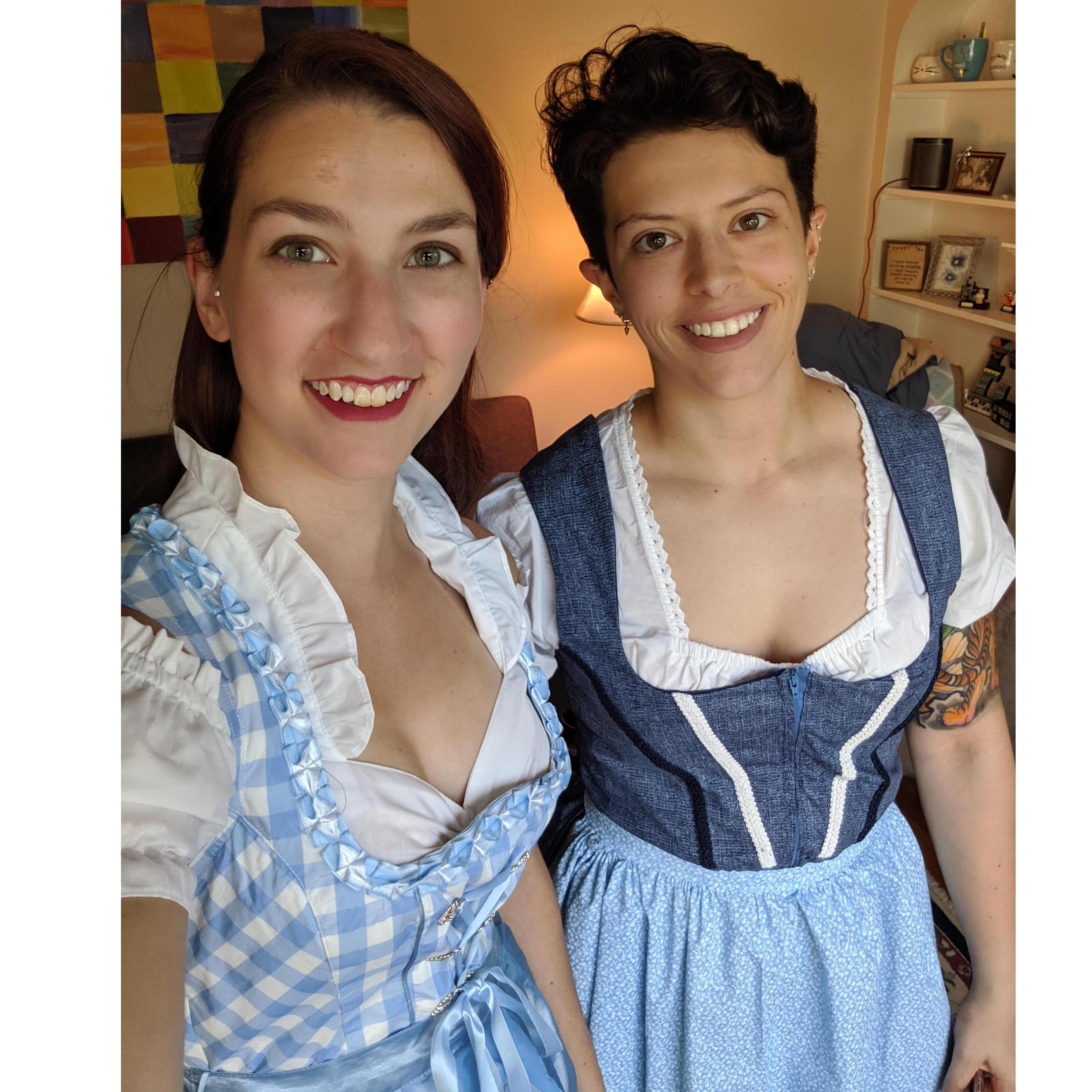 Sporting our German dirndls before a trip to a local (Rochester) Oktoberfest event in 2019!