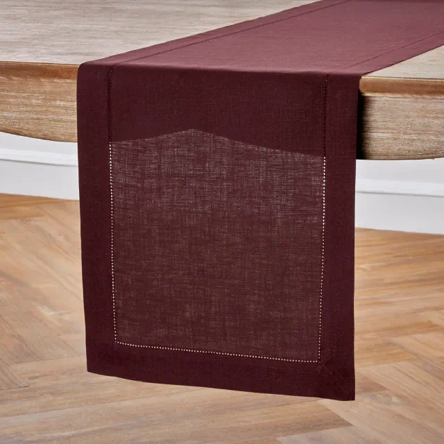 Solino Home Linen Classic Hemstitch Burgundy Table Runner 14 x 72 Inches