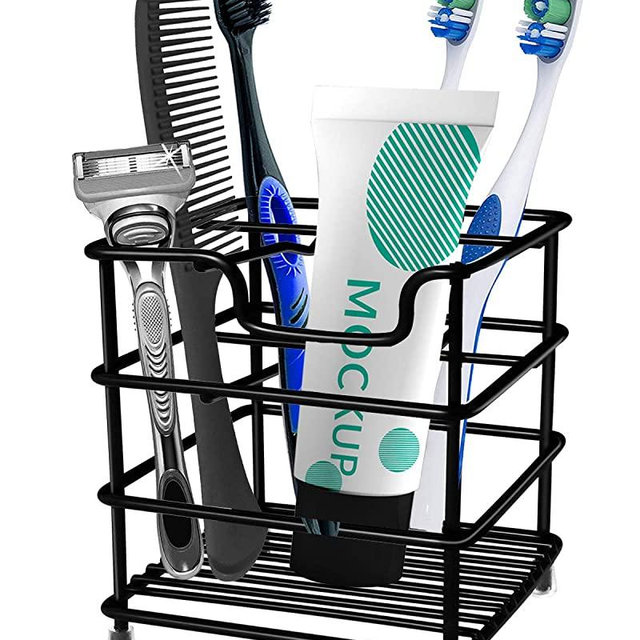 Toothbrush Holder Stainless Steel Rustproof Bathroom Toothbrush Holder Toothpaste Storage Organizer Stand for Vanity Countertops