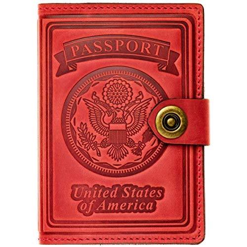 Villini - Leather RFID Blocking US Passport Holder Cover ID Card Wallet - Travel Case (Red Vintage)