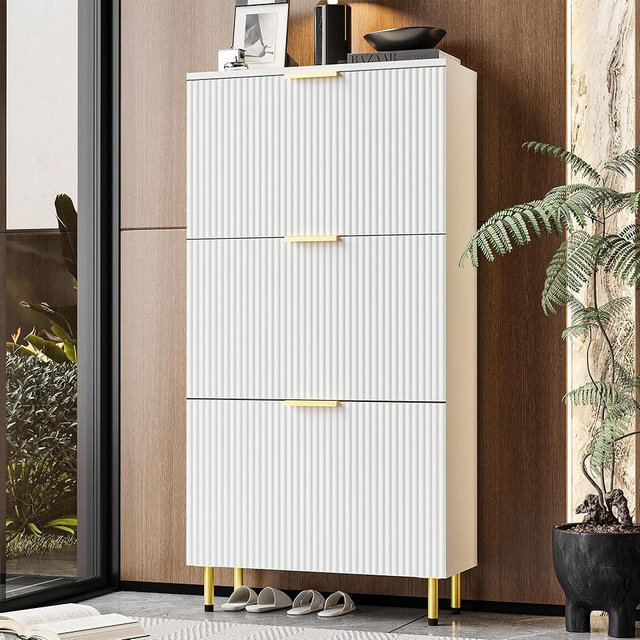 INNOD 51" Shoe Cabinet with 3 Flip Drawers, Shoe Storage Cabinet for Entryway, Freestanding Shoe Organizer with Adjustable Shelf, Narrow Hidden Shoe Rack for Front Door Entrance Hallway