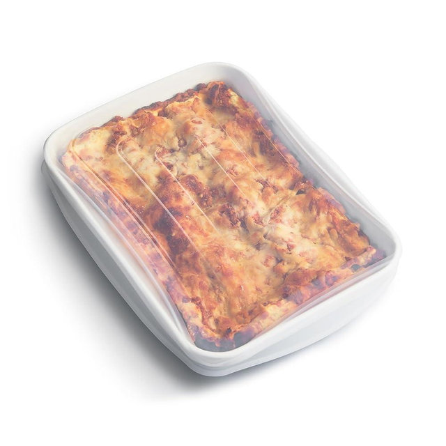 Stasher Reusable Silicone Stretch Lid for Casseroles, Pans, Baking Dishes–Rectangle Replacement Lid, 9”x13”, Stretchable, Leak-Free, Microwave Safe, Dishwasher Safe, Food Cover, Eco-Friendly, Clear