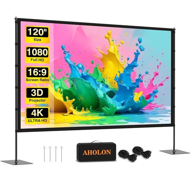 Outdoor Projector Screen with Stand - 120 inch Portable Projector Screen Indoor Outdoor Projector Screens 16:9 4K HD Outdoor Movie Screen with Carry Bag,Enioy Home Theater Projection Screen.