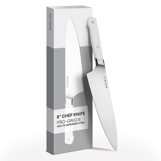 Misen 8" Chef Knife – High Carbon Japanese AUS-10 Stainless Steel – Hybrid German & Japanese Blade – Precision Kitchen Knife for Professionals & Home Cooks – Ultimate Cutting Performance - White