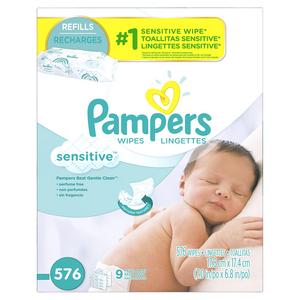 Pampers Sensitive Water Baby Wipes 9X Refill Packs, 576 Count