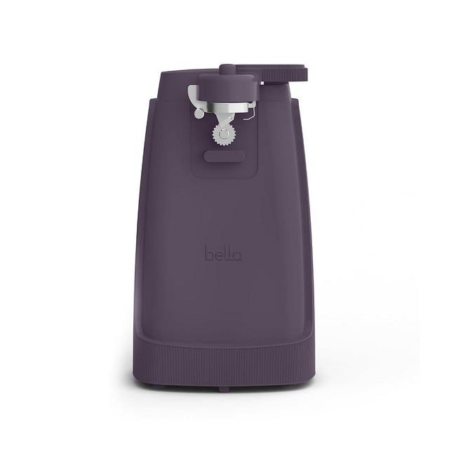 bella Electric Can Opener and Knife Sharpener, Multifunctional Jar and Bottle Opener with Removable Cutting Lever and Cord Storage, Stainless Steel Blade, Plum