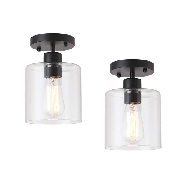 KLSS 2 Pack Black Modern Semi Flush Mount Ceiling Light,Rustic Ceiling Light Fixture for Closet Hallway Entryway,Hallway Ceiing Light,Matte Black Finish (6 in)