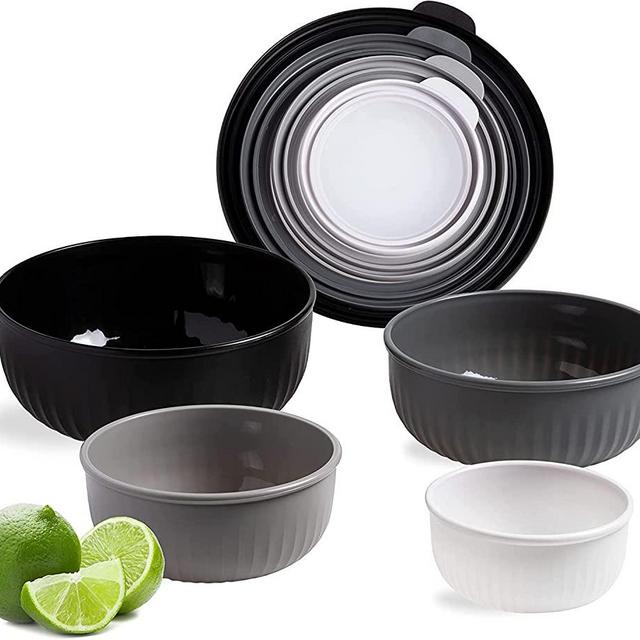 COOK WITH COLOR Prep Bowls - 8 Piece Nesting Plastic Meal Prep Bowl Set with Lids - Small Bowls Food Containers in Multiple Sizes (Black Ombre)…
