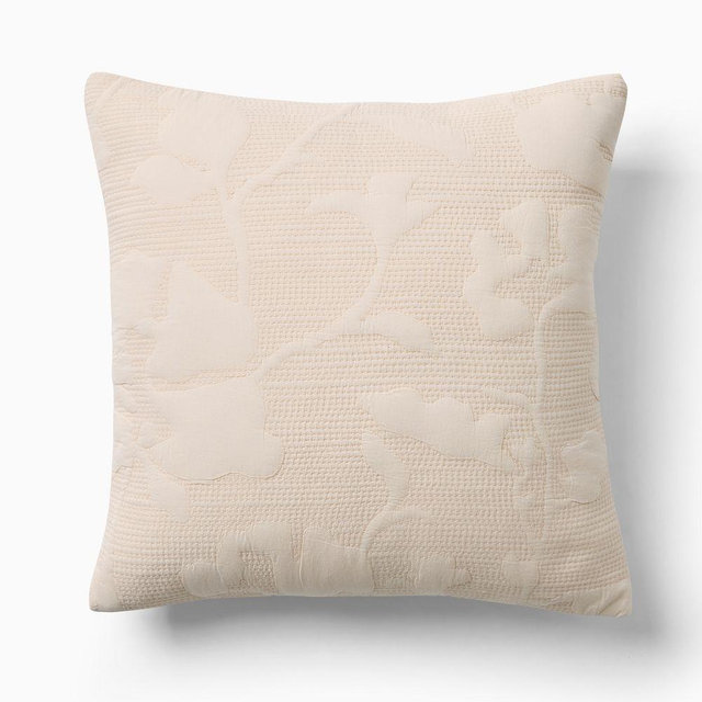 Quilted Floral Pillow Cover, 20x20, Alabaster