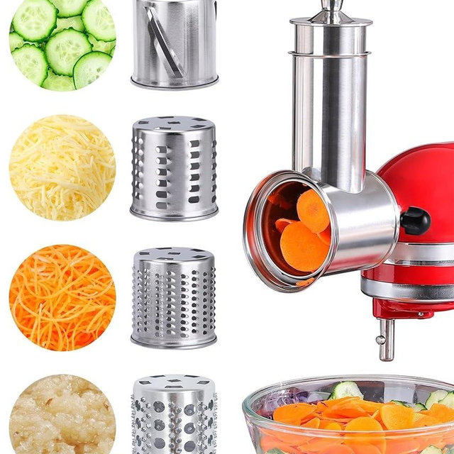 FavorKit Stainless Steel Slicer Shredder Attachment for KitchenAid Mixers, Large Salad Maker,Cheese Grater Accessories with 4 Thick Blades,Dishwasher Safe