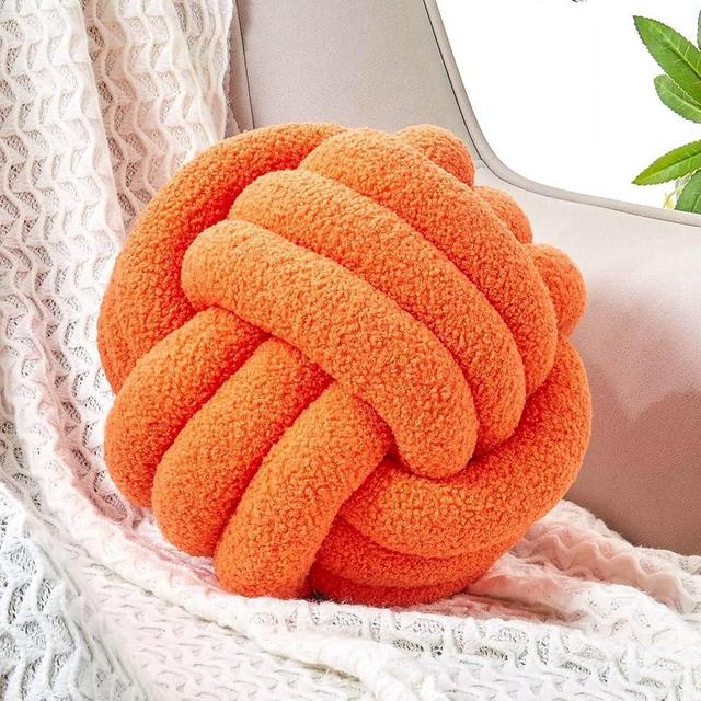 Uvvyui Knot Pillow Ball, Soft Home Decorative Round Throw Pillow, Handmade Knotted Plush Pillow, Round Boucle Pillow Cushion (8.6 Inches Orange)