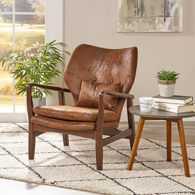 Christopher Knight Home 304781 Haddie Mid Century Modern Fabric Club Chair, Brown and Dark Espresso