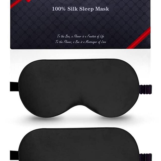 Silk Sleep Mask, 2 Pack Mulberry Silk Eye Mask with Adjustable Strap, Sleeping Aid Blindfold for Nap, BeeVines Eye Sleep Shade Cover, 100% Blocks Light Reduces Puffy Eyes Gifts for Christmas (Black)