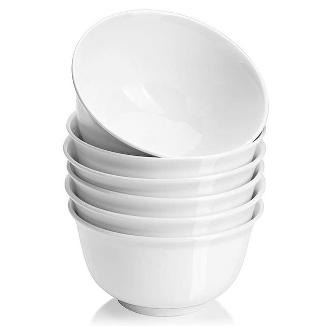 DOWAN 20 Ounces Porcelain Cereal Bowls, Soup Bowl Set of 6, White, Deep