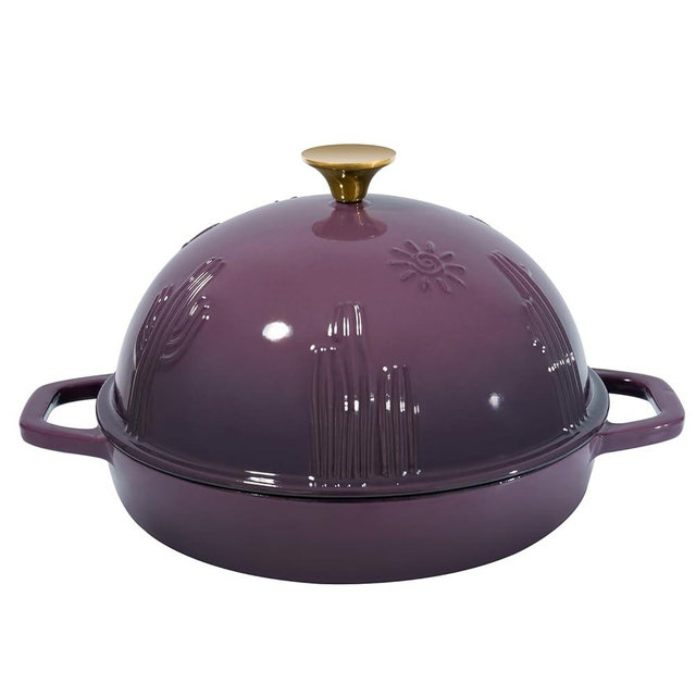 Flavehc Bread Oven Cast Iron Bread Dutch Oven with Cloche Lid for Bread Baking Magenta Enameled Cast Iron Bread Oven with Dome Lid for Sourdough 5 qt