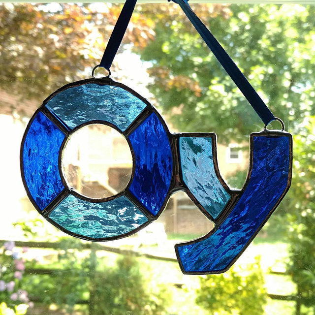 Oy Stained Glass Suncatcher, Hanukkah Decoration, Jewish Decor, Blue Glass, Jewish Saying, Oy Vey, Yiddish Saying, Hanukkah Gift, Judaica