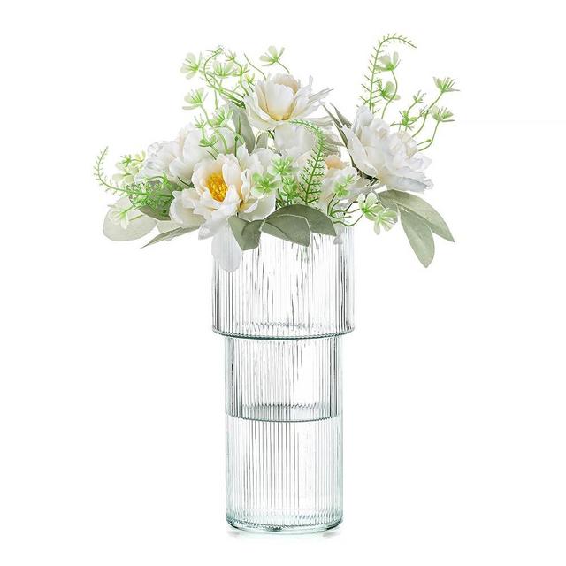 Glasseam Ribbed Vase for Flowers, 9.3in Tall Flower Vase Modern, Fluted Large Glass Vases for Decor, Unique Decorative Vase for Living Room Decorations, Big Clear Vases for Centerpieces Dining Table
