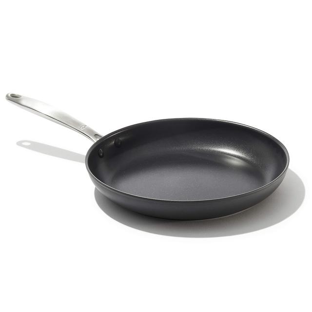 OXO Good Grips Pro 12in Frying Pan Skillet, 3-Layered German Engineered Nonstick Coating, Dishwasher Safe, Oven Safe, Stainless Steel Handle, Black