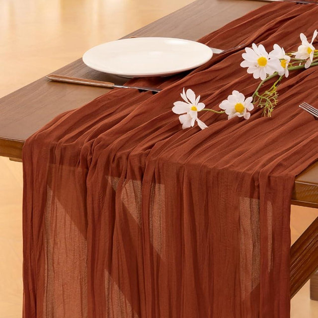 Socomi Terracotta Table Runner Spring Easter Cheesecloth Table Runner 120 inch Cheese Cloth Runner 10FT Boho Rustic Gauze Table Runner for Wedding Party Baby Shower Birthday Decor