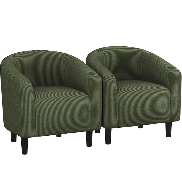 Yaheetech Barrel Chairs, Furry Accent Chairs, Sherpa Chairs with Soft Padded Armrest, Fuzzy Club Chairs for Living Room Bedroom Waiting Room Office, Accent Chairs Set of 2, Dark Green