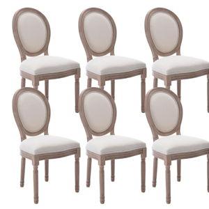 Virabit French Country Dining Chairs Set of 6, Vintage Louis Chairs with Curved Backrest and Beautifully Carved Solid Wood Frame, Farmhouse Dining Chairs for Living Room, Kitchen, Restaurant