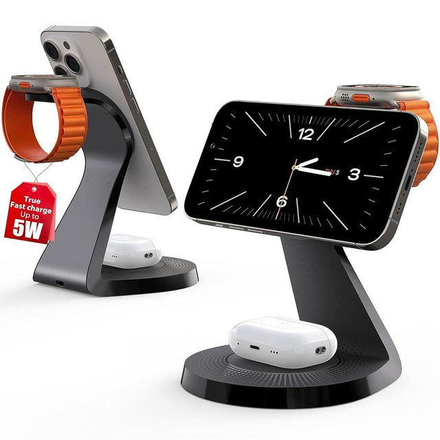3 in 1 Charging Station for Apple Devices,Mag-Safe Charger Stand Fast Charging,Wireless Charger for iPhone 16/15/14/13/12 Series,& AirPods,& iWatch(USB-C Charger Included)