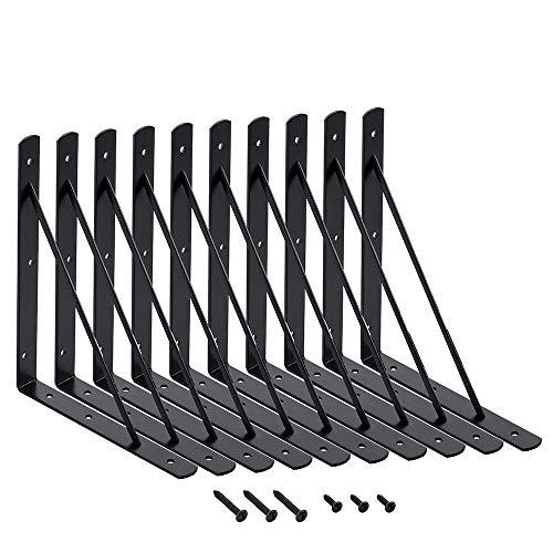 Home Master Hardware 10 x 8 inch Shelf L Brackets Shelf Support Corner Brace Joint Right Angle Bracket Black with Screws 10-Pack (Black)