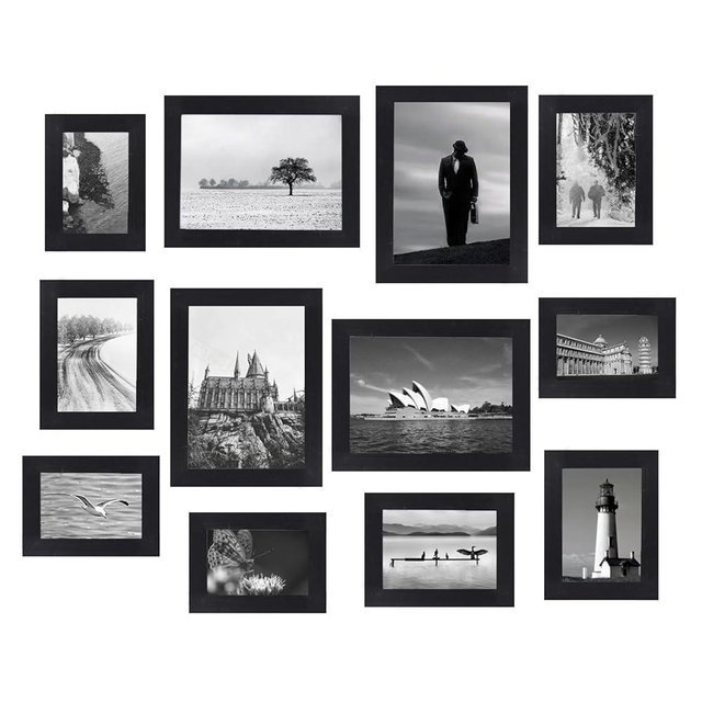 12 Pack Picture Frames Collage Wall Decor Gallery Wall Frame Set with Four 8x10,Four 5x7,Four 4x6 Photo Frames,Farmhouse wood Frames for living room Wall Gallery Decor or Tabletop Display,Black