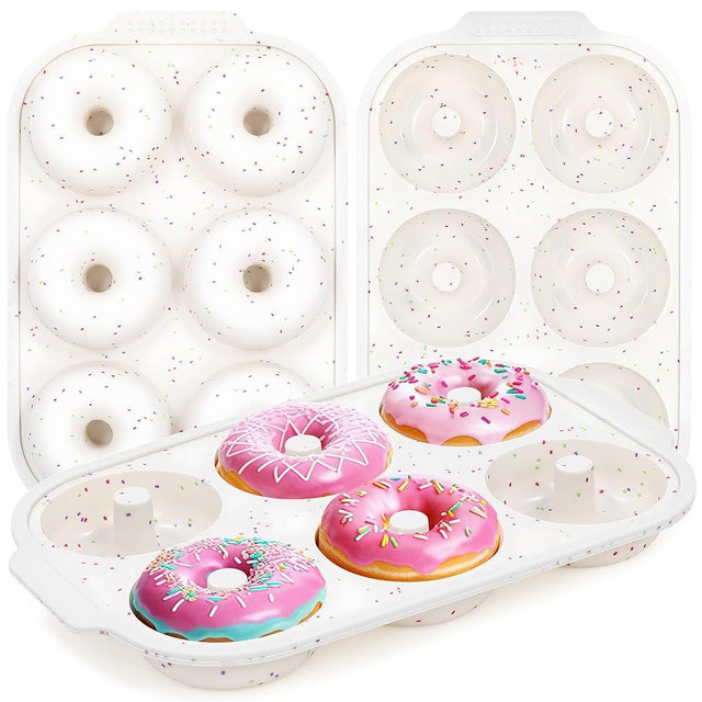 KASHME 3 Pcs Silicone Donut Pan for Baking with Metal Reinforced Frame Nonstick 6 Cavity Donut Molds Doughnut Tray 3.25 Inch Large Bagel Molds (Cream)