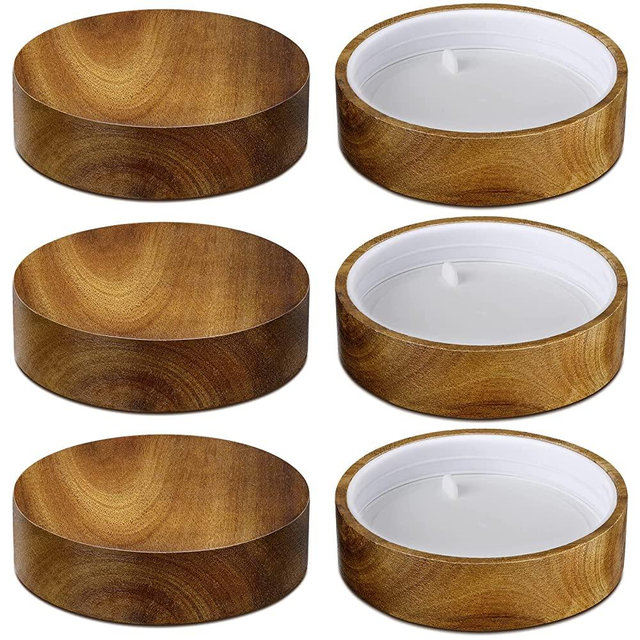6 Pieces 3.75 Inch Wooden Mason Lid Canning Jar Lid Bottle Molded Screw Replacement Lids Wide Mouth Glass Jar Lids Yogurt Jar Lids for Ball Jar Spice Cap Home Kitchen Practical Sealing Utensil Kit