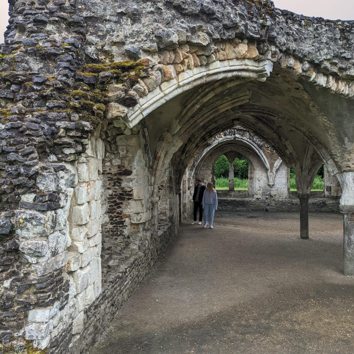 A photo from one of the first days after meeting in 2022- Alex’s dad took Sophie on a tour of Waverley Abbey (Alex came along of course).