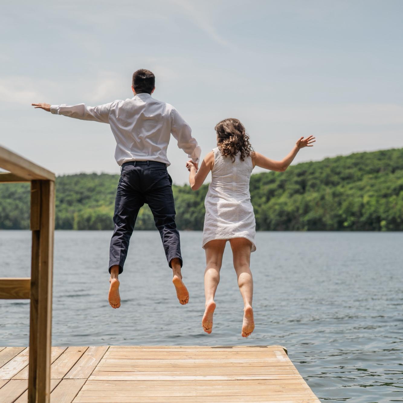 July 2025 - Engagement Photos!! Sunset Lake, Benson, VT (at Abbie’s Grammie’s lake house). Yes — we jumped in the lake at the end of our session!!