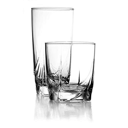 Luminarc N8767 16 Piece Ascot Tumbler Set, 8-16.5 Ounce Coolers & 8-13 Ounce Double Old Fashion Glasses, Mixed, Clear