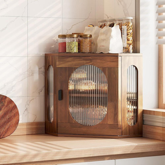 TQVAI Bread Box for Kitchen Countertop Large Corner Bread Loaf Storage Container Double Layer Wooden Bread Boxes Bin Farmhouse Pantry Shelf with Acrylic Window, Retro Brown